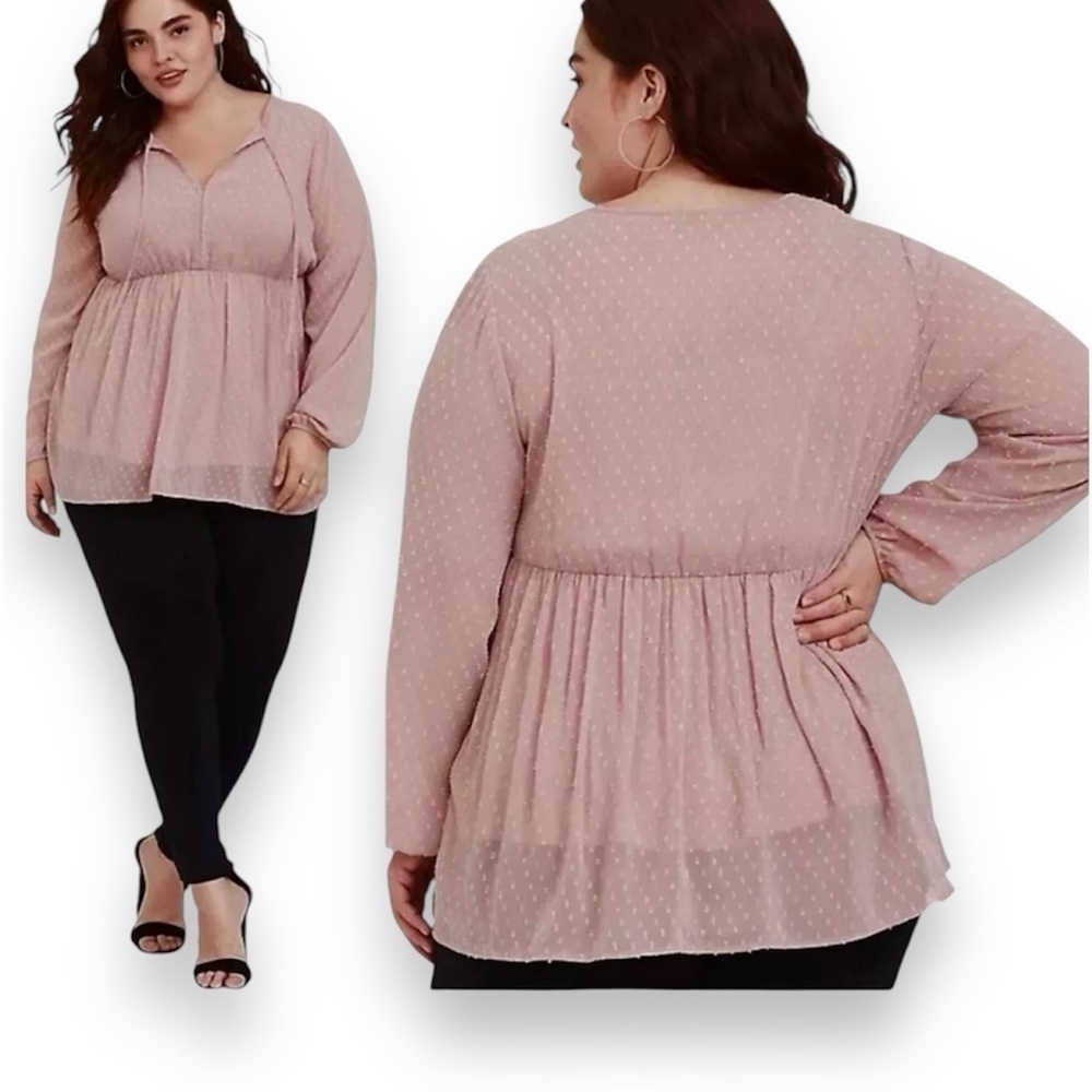 Torrid Blouse Womens 3X Pink Blush Clip‎ Dot Swiss Babydoll Western Sheer Cami
